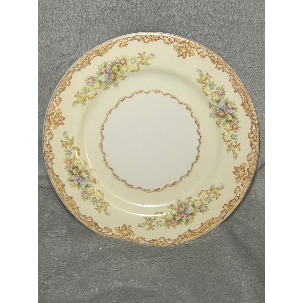 Vintage Syoto China Floral Dinner Plate 9 Inch Gold Scroll‎ Japan Occupied Japan